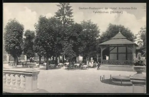 AK Feldkirchen /Kärnten, Garten-Restaurant im Hotel Antonius-Bräu