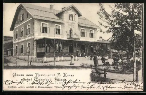 AK Villach, Restaurant F. Kness mit Gartenanlage