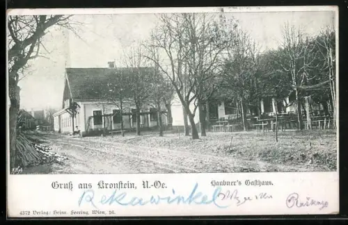 AK Sieghartskirchen /N.-Oe., Gruss aus Kronstein, Haubner`s Gasthaus mit Garten