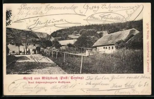 AK Wilhering, Mühlbach bei Thening, Karl Schwarzberger`s Gasthaus im Ort