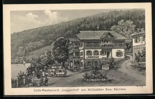 Künstler-AK Spittal an der Drau, Cafe Restaurant Laggerhof am Millstätter See, Inh. Chr. Staber