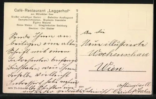 Künstler-AK Spittal an der Drau, Cafe Restaurant Laggerhof am Millstätter See, Inh. Chr. Staber