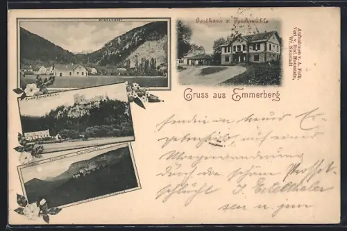 AK Emmerberg, Gasthaus z. Teichmühle, Ruine Emmerberg, Ortsansicht