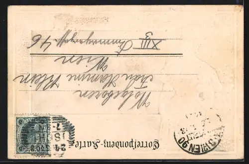 Lithographie Ischl, Ortsansicht vom Gassner, Frau in Tracht