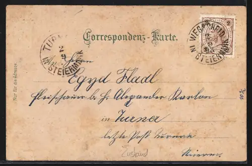 Lithographie Mariazell, Wegscheid mit Graualpe und Spielmäuer