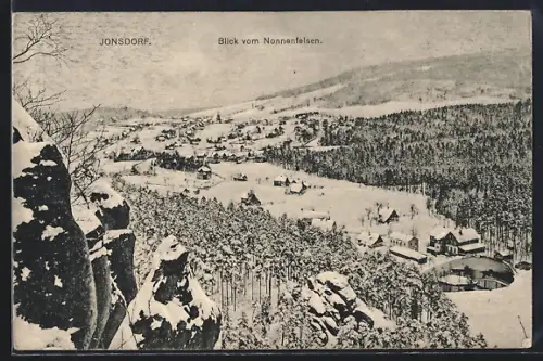 AK Jonsdorf, Blick vom Nonnenfelsen auf die Stadt