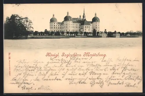 AK Moritzburg / Sachsen, Blick zum Königlichen Jagdschloss Moritzburg