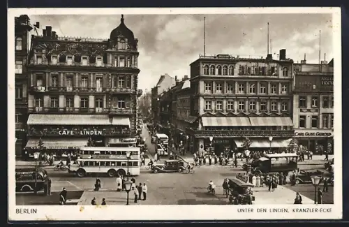 AK Berlin, Unter den Linden, Kranzler-Ecke, Café Linden, Strassenansicht