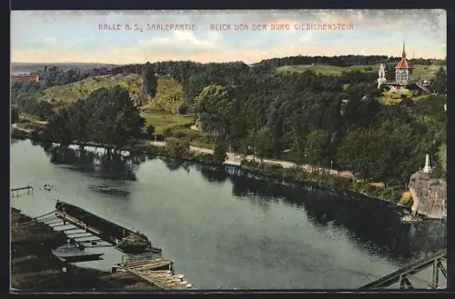 AK Halle a. S., Salepartie, Blick von der Burg Giebichenstein