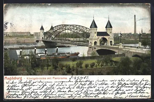 AK Magdeburg, Königsbrücke mit Panorama