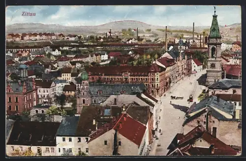AK Zittau, Ortsansicht mit Bahnhofstrasse