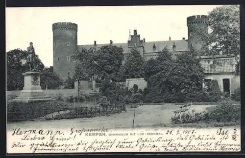 AK Kempen, Gymnasium mit Loe-Denkmal