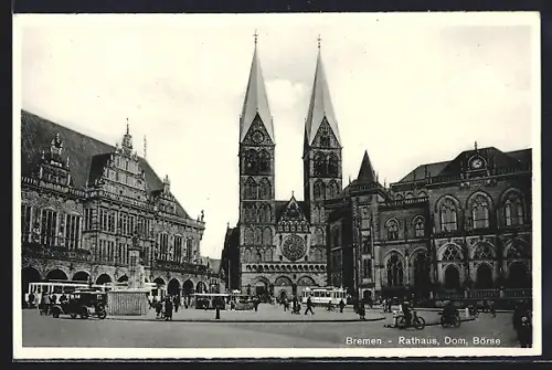 AK Bremen, Rathaus, Dom, Börse mit Strassenbahn