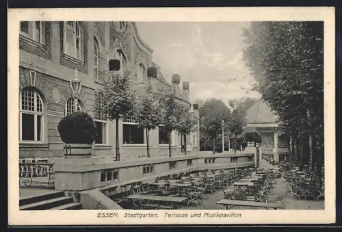 AK Essen, Stadtgarten, Terrasse und Musikpavillon
