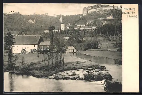 AK Streitberg /Fränk. Schweiz, Ortspartie mit Fluss und Wassermühle