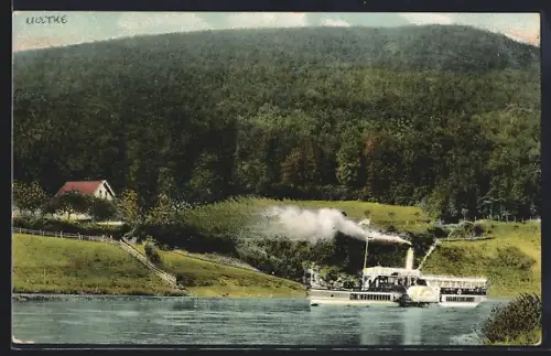 AK Holzminden /Weser, Salondampfer Graf Moltke den Kiekenstein passierend