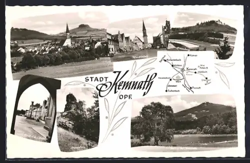 AK Kemnath / Ostmark, Stadtansichten, Marktplatz, Kirche, Armesberg, Blick durch das Stadttor