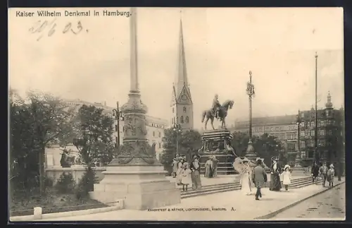 AK Hamburg, Kaiser Wilhelm Denkmal, Kirche, Platzansicht