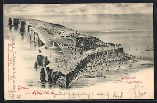 AK Helgoland, Vogelperspektive der Insel und Klippen