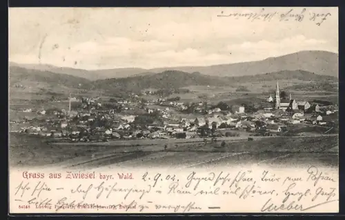 AK Zwiesel /bayr. Wald, Gesamtansicht des Ortes im Bayerischen Wald