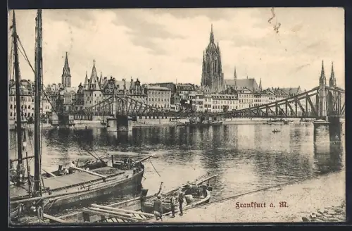 AK Frankfurt / Main, Ortsansicht mit Brücke zur Altstadt