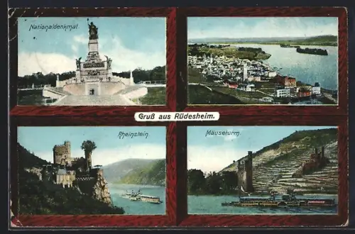 AK Rüdesheim / Rhein, Nationaldenkmal, Rheinstein, Mäuseturm