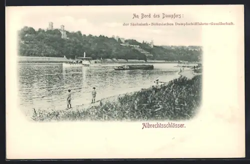AK Dresden-Loschwitz, Albrechtschlösser und Dampfer der Sächsisch-Böhmischen Dampfschifffahrts-Gesellschaft