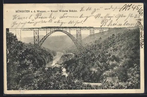 AK Müngsten a. d. Wupper, Kaiser Wilhelm-Brücke mit Eisenbahn