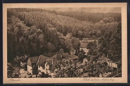 AK Bremke / Bremkertal, Jüttes Gasthaus und Pension zum Bremkertal mit Blick auf den Mühlenberg