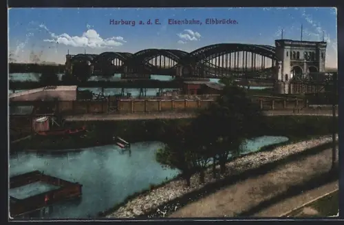 AK Hamburg-Harburg, Eisenbahn-u. Elbbrücke
