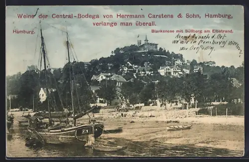 AK Hamburg-Blankenese, Blankensee mit Süllberg am Elbstrand