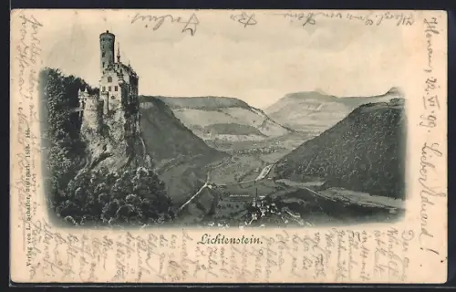AK Lichtenstein / Echaztal, Ortsansicht aus der Vogelschau
