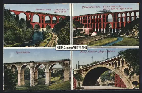 AK Jössnitz, Elstertalbrücke, Göltzschtalbrücke, König Friedrich August-Brücke, Syratalbrücke