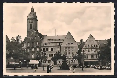 AK Jena, Markt mit Hanfried, Germanenhaus und Kirche