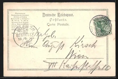 Lithographie Barmen, Kaiser Wilhelm-Brücke im Verhältnis zu anderen Bauten u. a. Kölner Dom & Wiener Stephanskirche