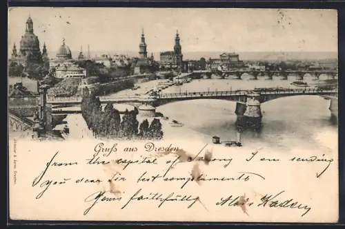 AK Dresden, Ortsansicht mit Elbpartie und Brücken