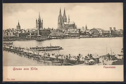 AK Köln, Panorama, Rheinpartie und Blick zum Dom