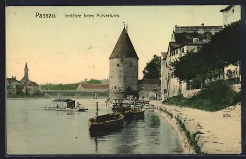 AK Passau, Innfähre beim Pulverturm
