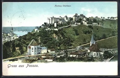 AK Passau, Festung Oberhaus, Ortsansicht aus der Vogelschau