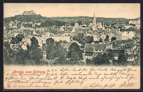 AK Coburg, Totalansicht, Blick zur Veste Coburg