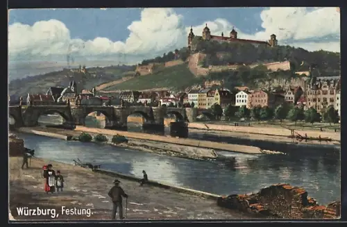 Künstler-AK Würzburg, Festung und Brücke