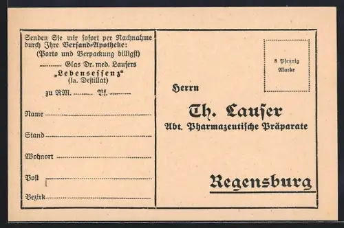 AK Regensburg, Werbung der Firma Th. Lauser, Hände greifen nach etwas