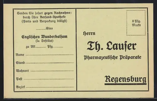 AK Regensburg, Werbung der Fima Th. Lauser, Das englische Wunder-Balsam