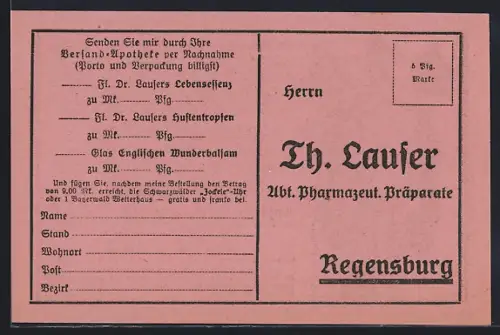 AK Regensburg, Werbung der Fima Th. Lauser, Alte Wanduhr