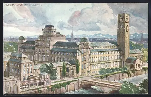 Künstler-AK Richard Wagner: München, Deutsches Museum aus der Vogelschau