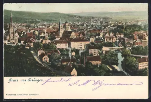 AK Esslingen / Neckar, Teilansicht mit Kirche