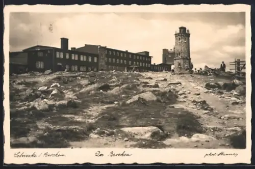 AK Schierke /Brocken, Haus und Aussichtsturm auf dem Brocken