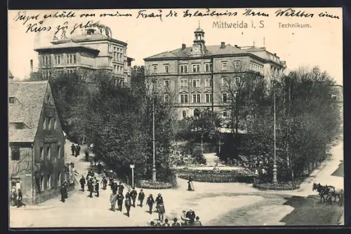 AK Mittweida i. Sa., Strassenpartie am Technikum