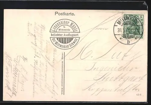 AK Mittweida, Ruderboot setzt über am Ausflugslokal Lauenhainer Mühle