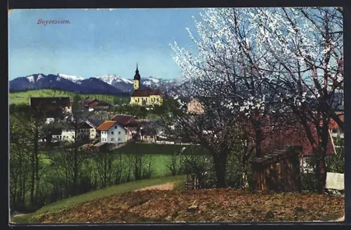 Künstler-AK Photochromie Nr.14058: Bayersoien, Ortsansicht vom Feld aus
